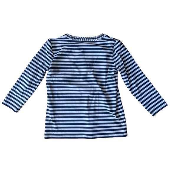 J.McLaughlin Navy & White Striped Tunic Top With Embroidered Trim - Size S - Picture 3 of 7